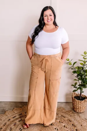 1.17 Soft, Wide Leg Cargo Pants With Pockets In Muted Marigold