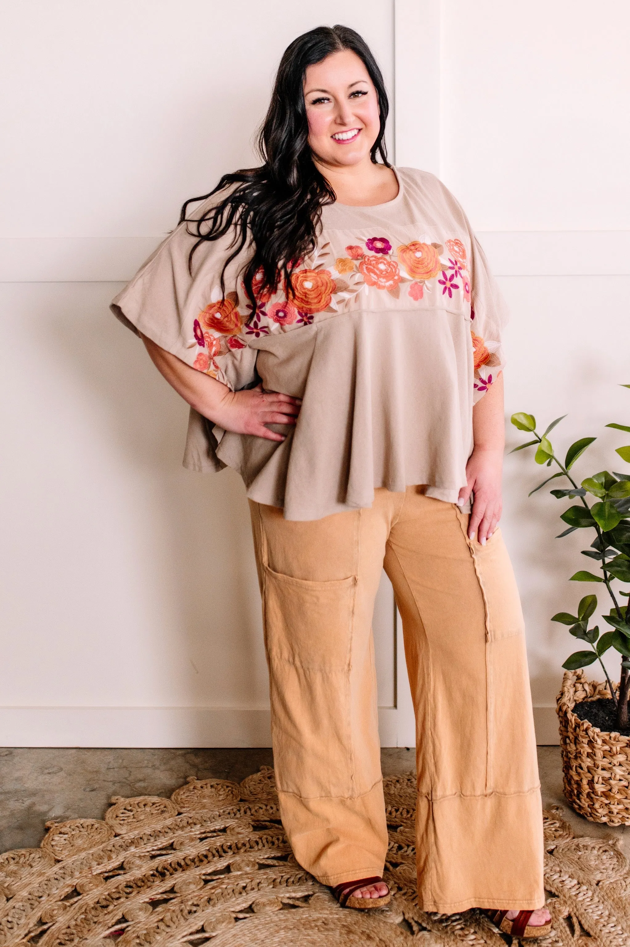 1.17 Soft, Wide Leg Cargo Pants With Pockets In Muted Marigold