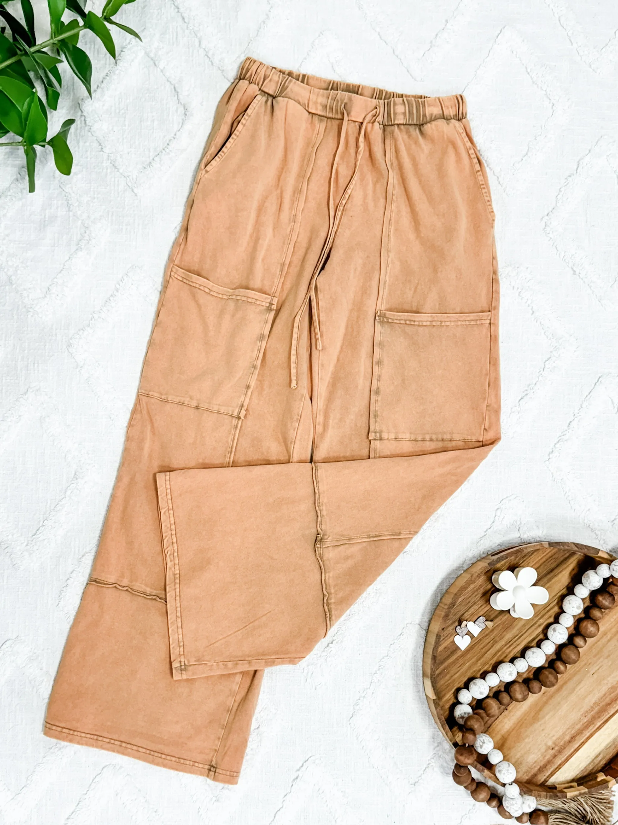 1.17 Soft, Wide Leg Cargo Pants With Pockets In Muted Marigold