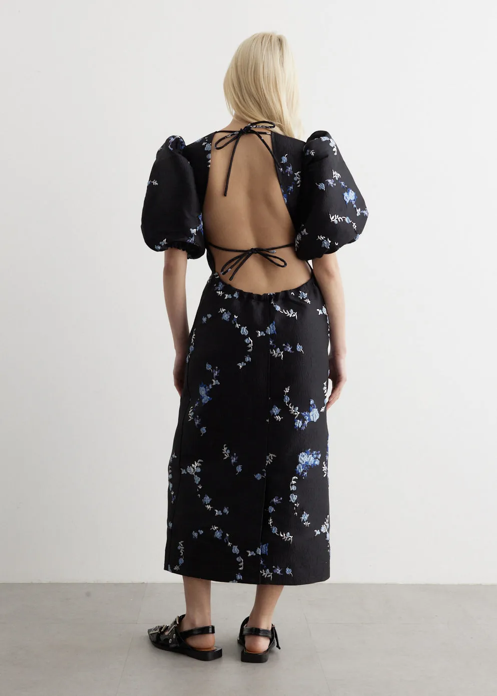 3D Jacquard Open Back Midi Dress