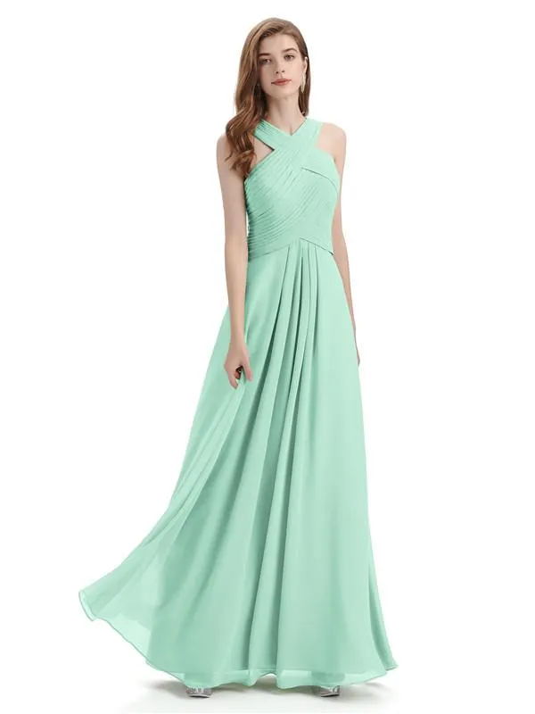 A-line Unique Deisgn Chiffon Long Bridesmaid Dresses