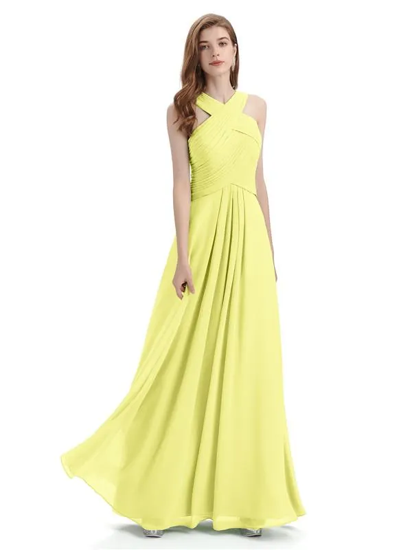 A-line Unique Deisgn Chiffon Long Bridesmaid Dresses