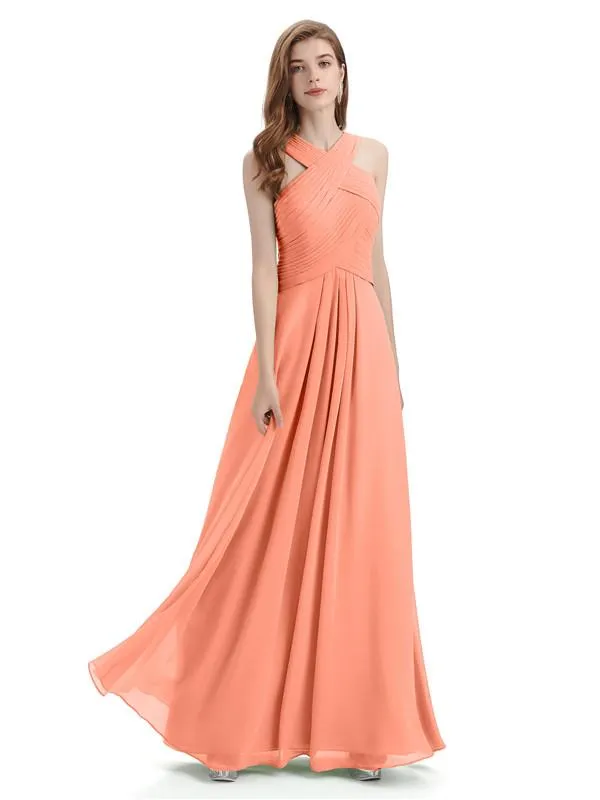 A-line Unique Deisgn Chiffon Long Bridesmaid Dresses