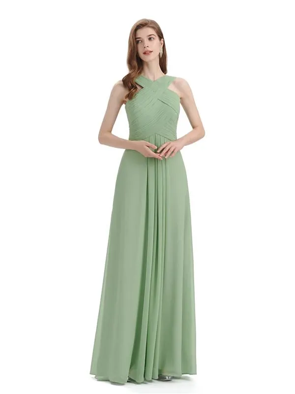 A-line Unique Deisgn Chiffon Long Bridesmaid Dresses