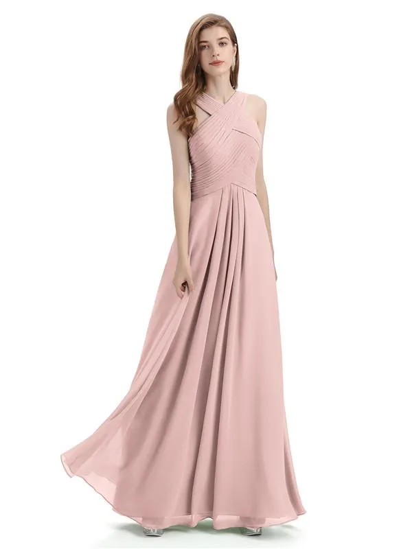 A-line Unique Deisgn Chiffon Long Bridesmaid Dresses