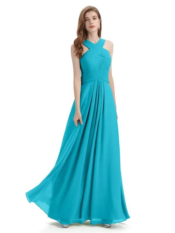 A-line Unique Deisgn Chiffon Long Bridesmaid Dresses