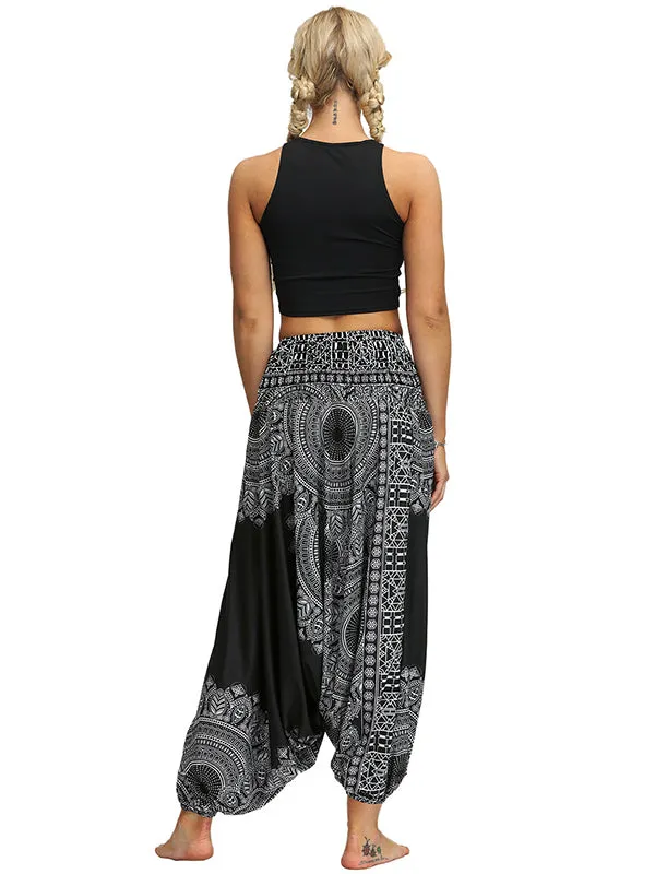 Black Ethnic Printed Loose Casual Yoga Bloomers