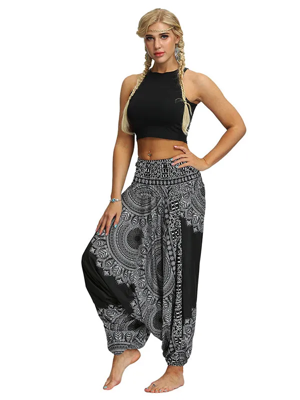 Black Ethnic Printed Loose Casual Yoga Bloomers