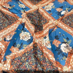 Blue and Orange Diamond Flower Chiffon Fabric