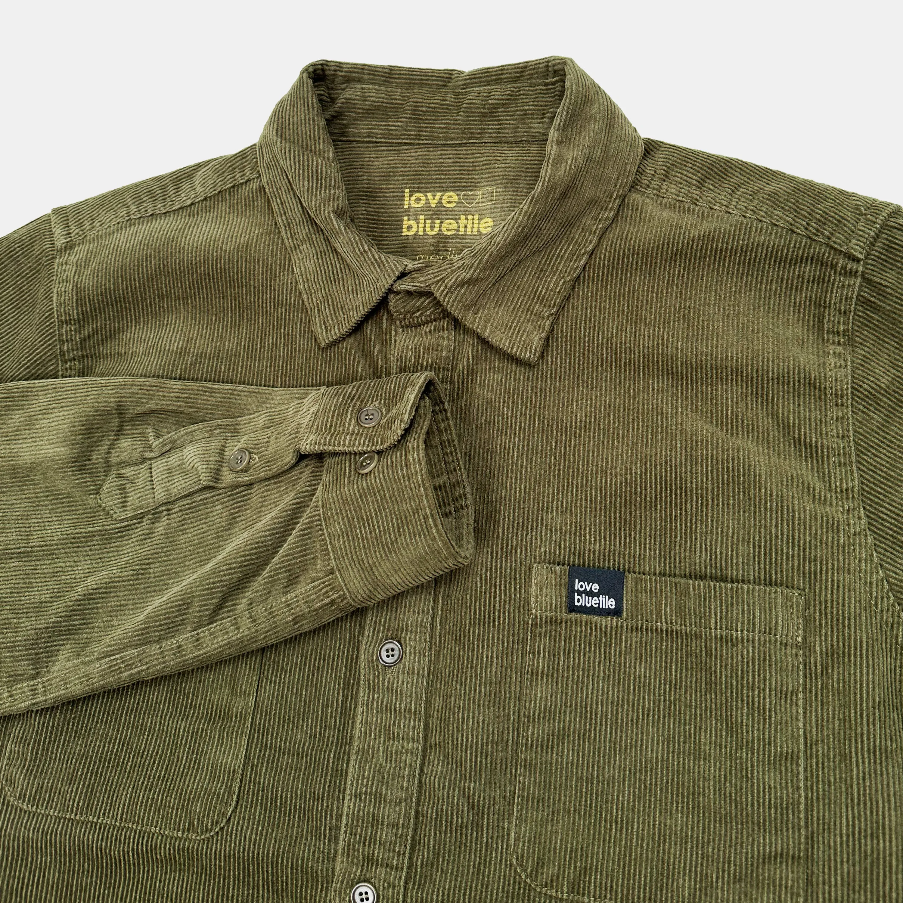 BLUETILE "LOVE BLUETILE" CORDUROY BUTTON UP ARMY