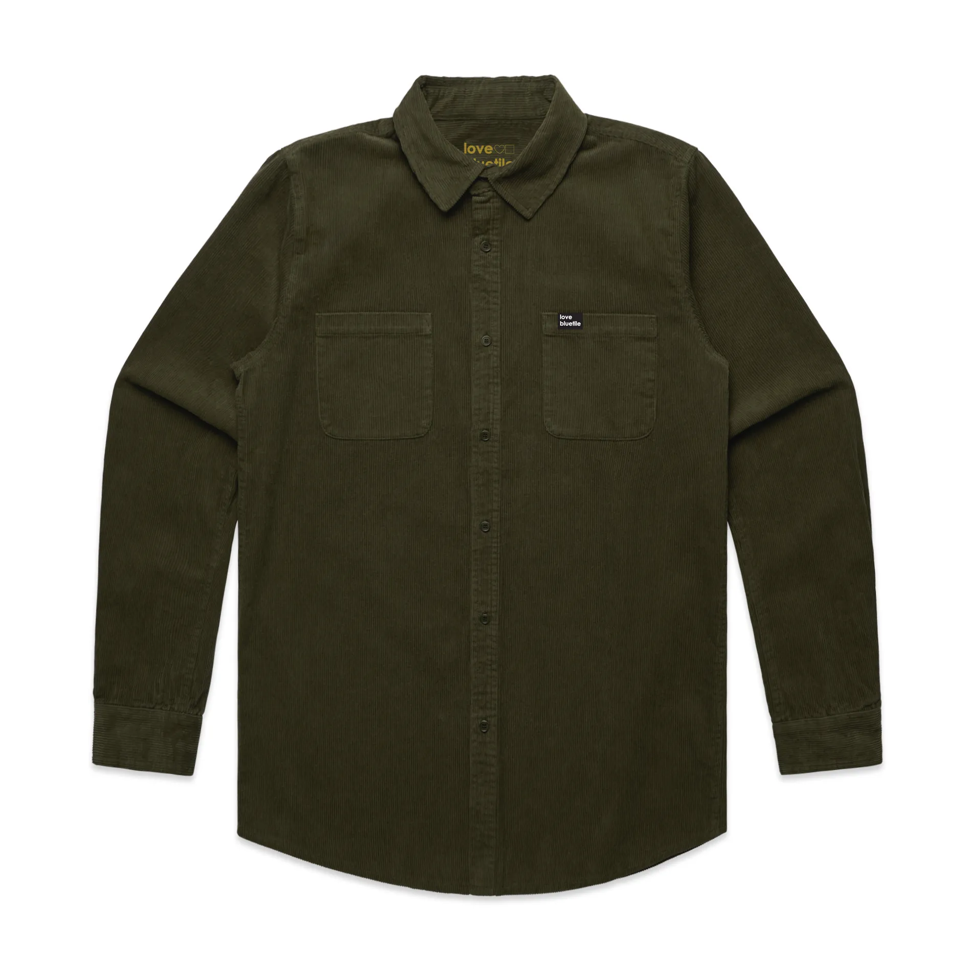 BLUETILE "LOVE BLUETILE" CORDUROY BUTTON UP ARMY