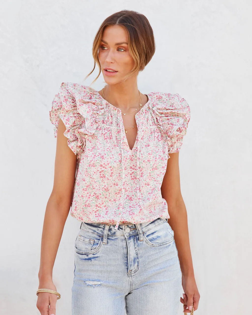 Briella Cotton Floral Ruffle Top