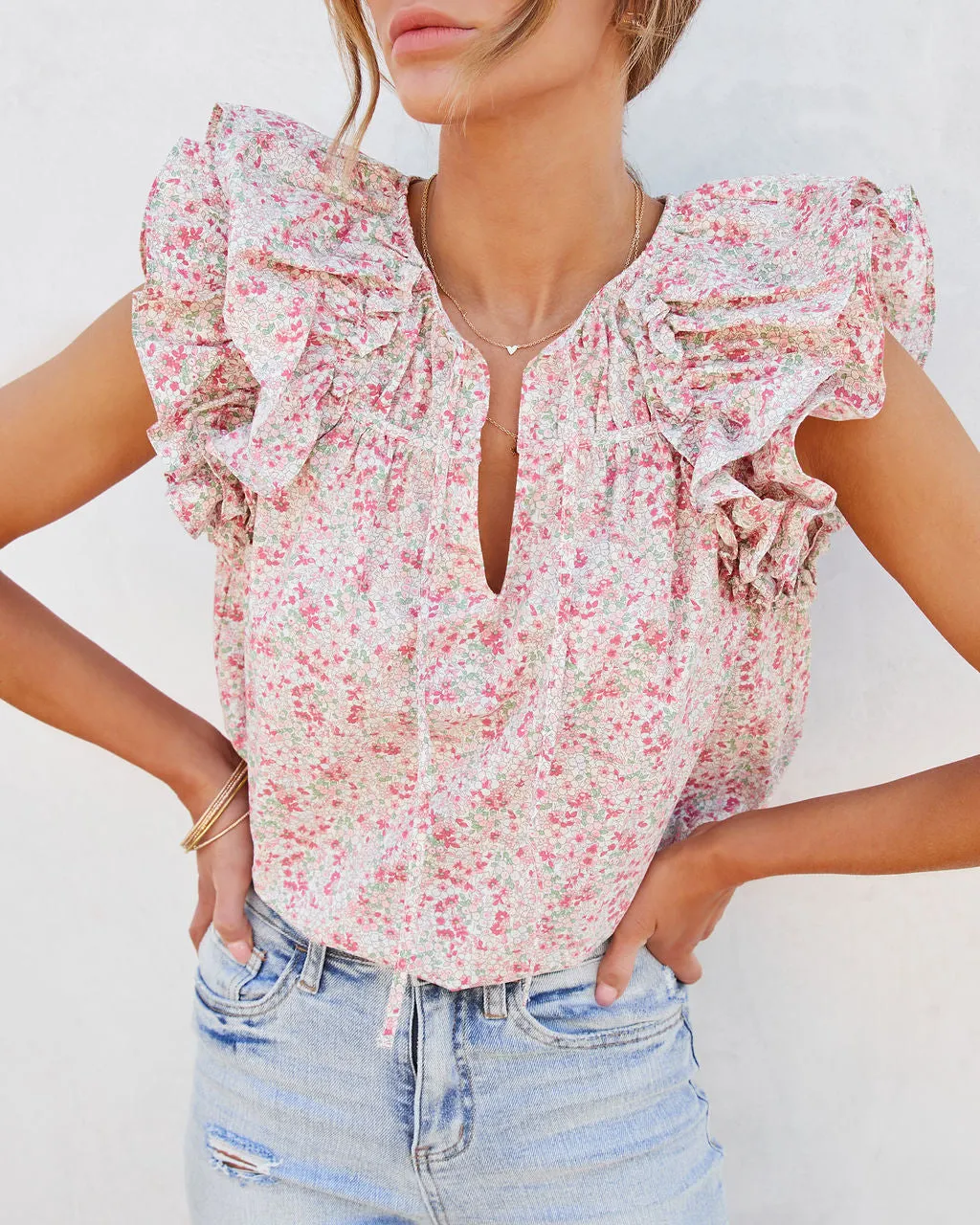 Briella Cotton Floral Ruffle Top