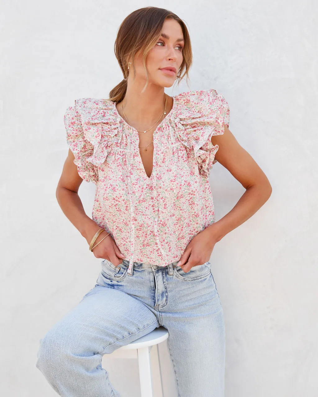 Briella Cotton Floral Ruffle Top