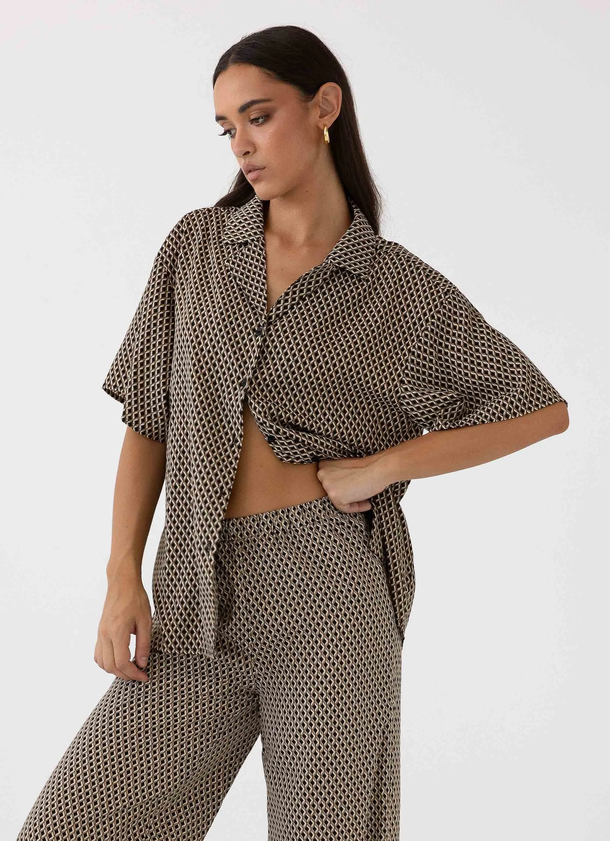 Bruno Oversized Shirt - Brown Geo