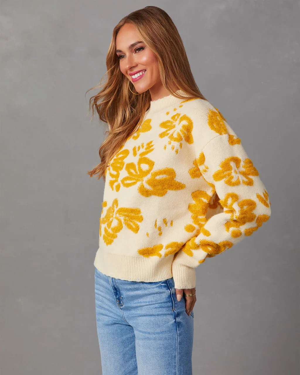 Chilly Days Textured Floral Sweater