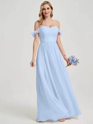 Cornflower Blue Detachable Straps Convertible Chiffon Bridesmaid Dress