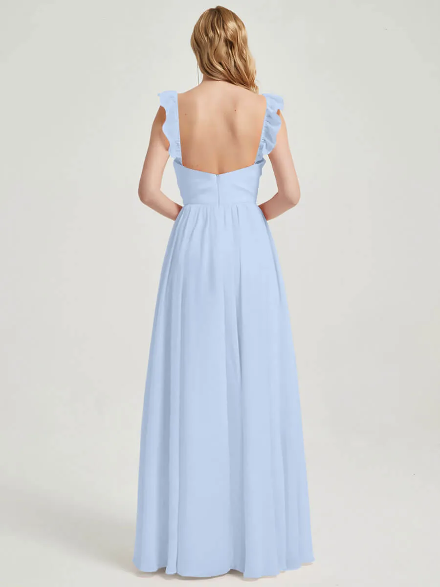 Cornflower Blue Detachable Straps Convertible Chiffon Bridesmaid Dress