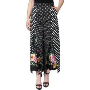 Dolce & Gabbana Black Patchwork High Waist Wide Leg Pants