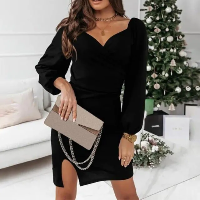 DressBetty - Sexy Mini Dress Women Women's Long Sleeve Casual Dresses Button Down Slim Solid Knit Party Club Dress