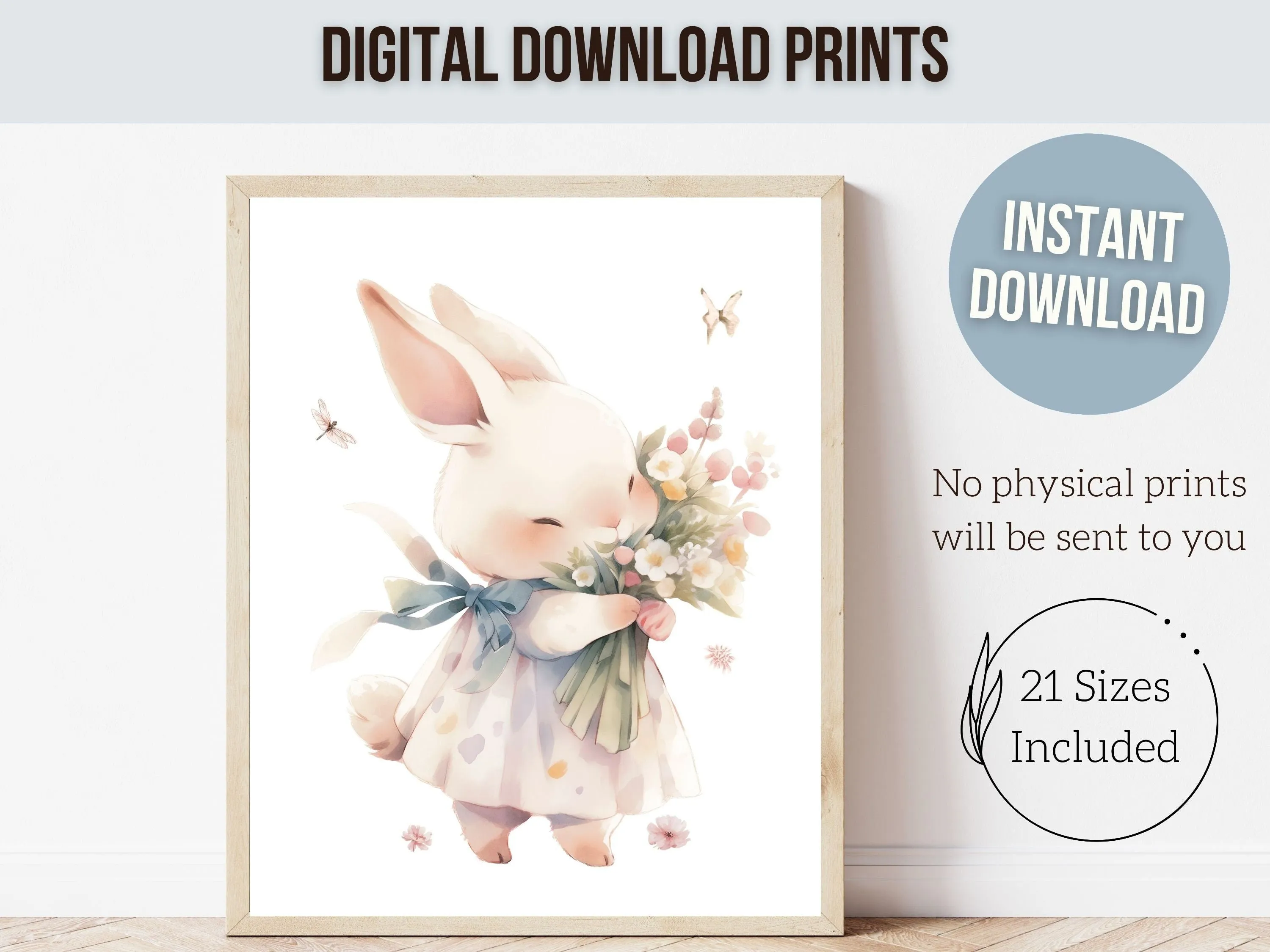 Floral Bunny Nursery Prints - Set 2