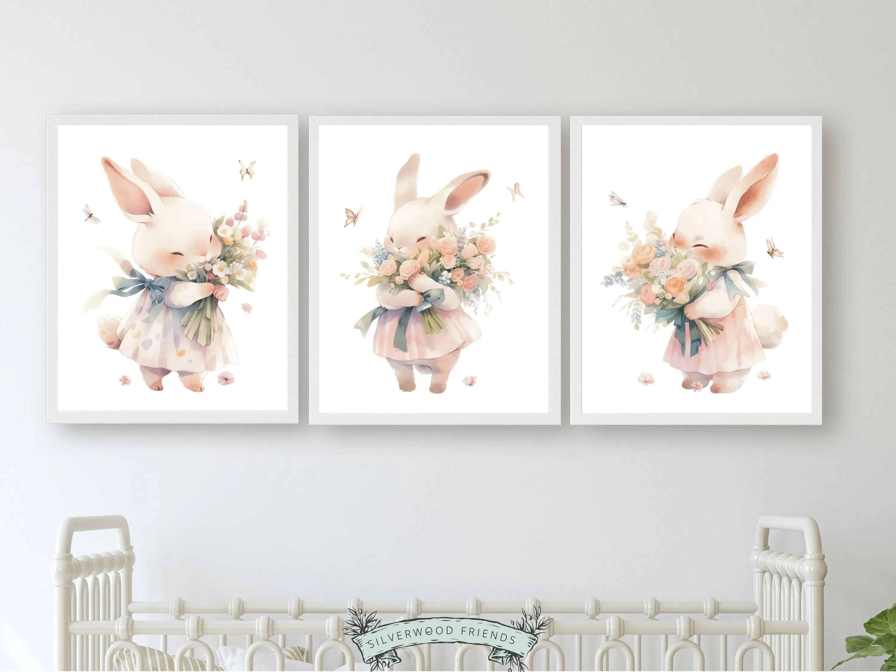 Floral Bunny Nursery Prints - Set 2