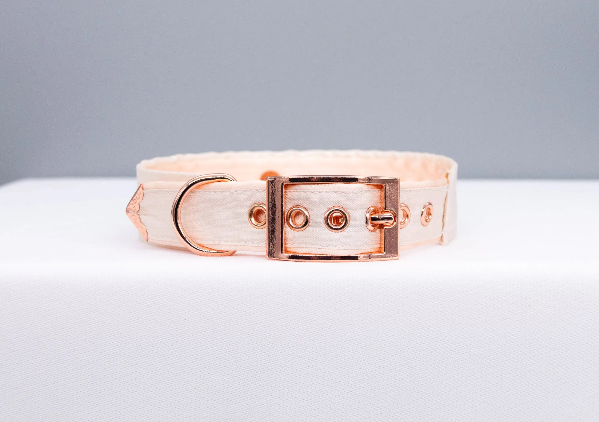 French Raw Silk - Luxury Rose Gold Collar and Leash Set