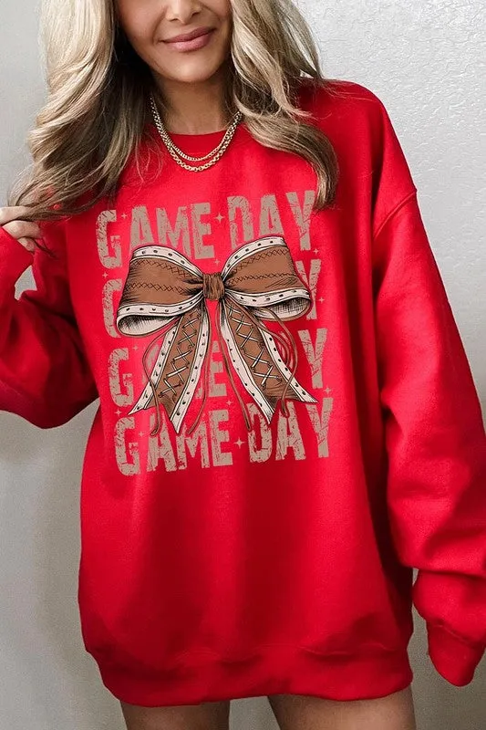 Game Day Football Bow Graphic Fleece Sweatshirts