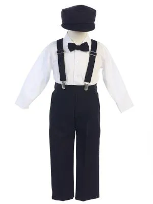 Khaki Longsleeves Boys Suspender Pants Set w/ Hat