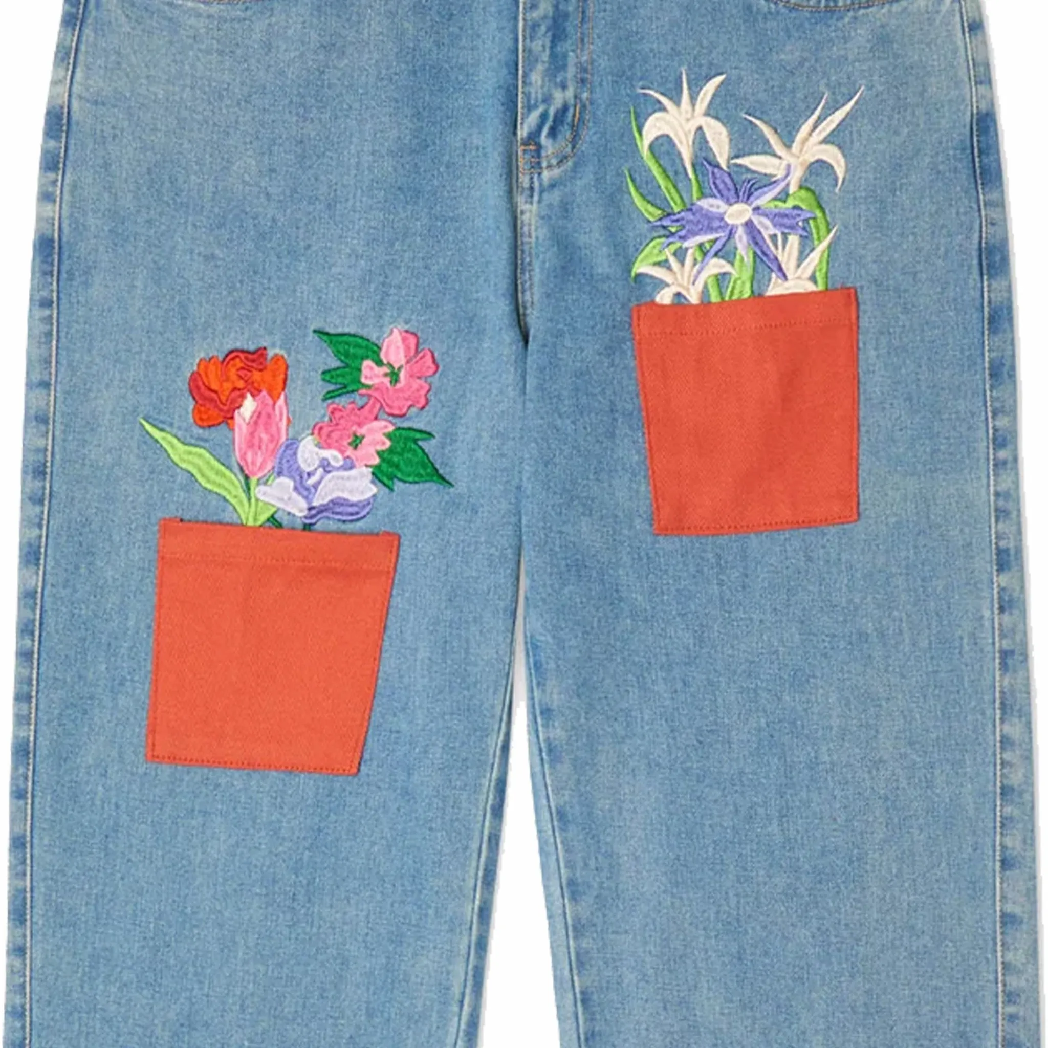 KidSuper Studios Blue Denim Jeans with All-Over Floral Print