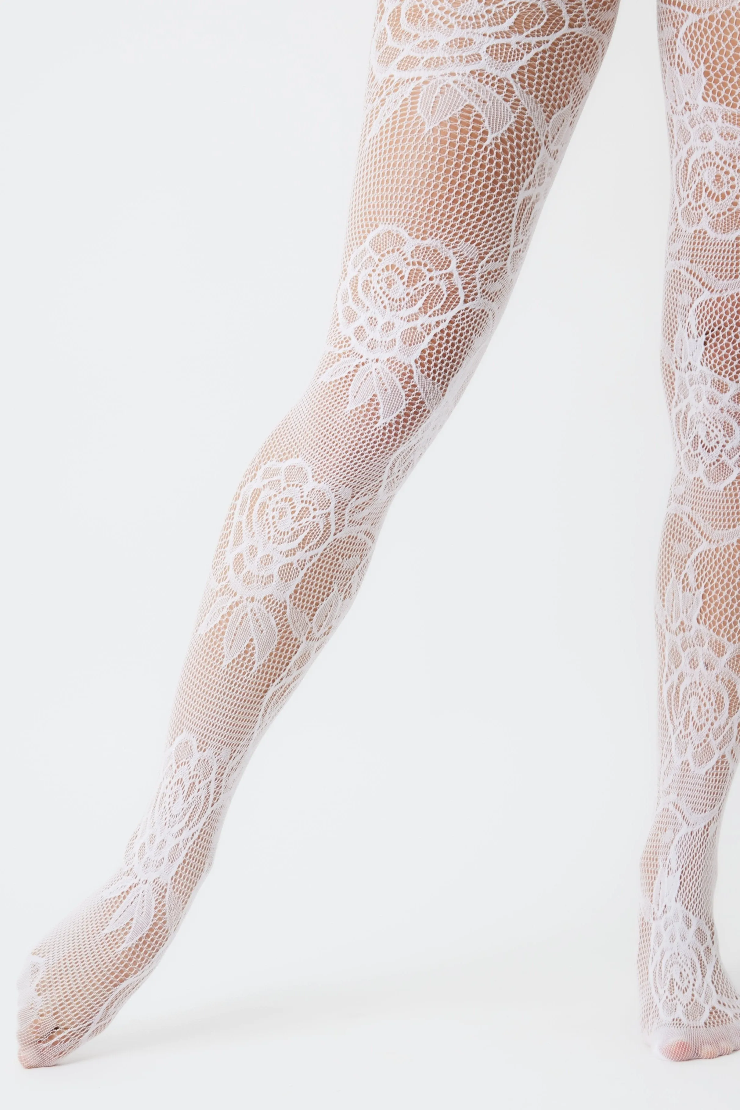 Lace Floral fishnet Tights in White