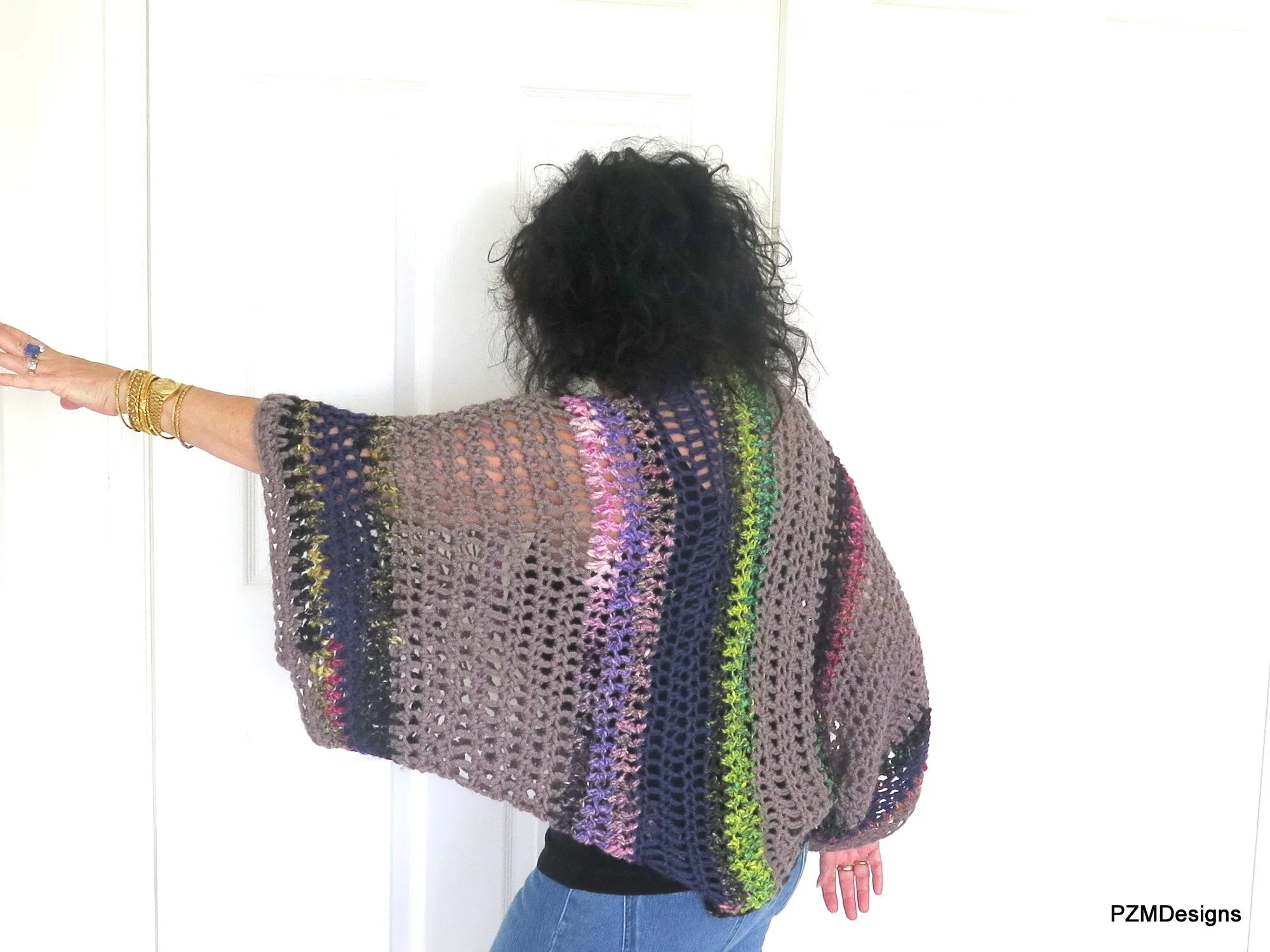 Large Crochet Shrug, Plus Size Layering Sweater