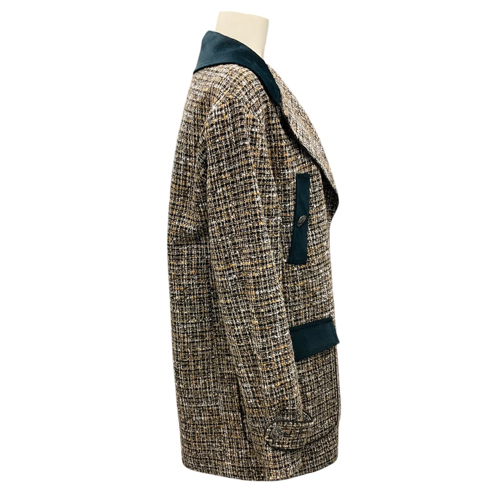 Malej Brown / Black Multi Corduroy Trimmed Tweed Coat