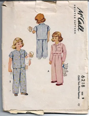 McCall 6218 Vintage Sewing Pattern 1940s Toddler Pajamas Two Piece