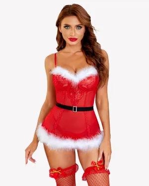 Mesh Santa Babydolls Chemises Set