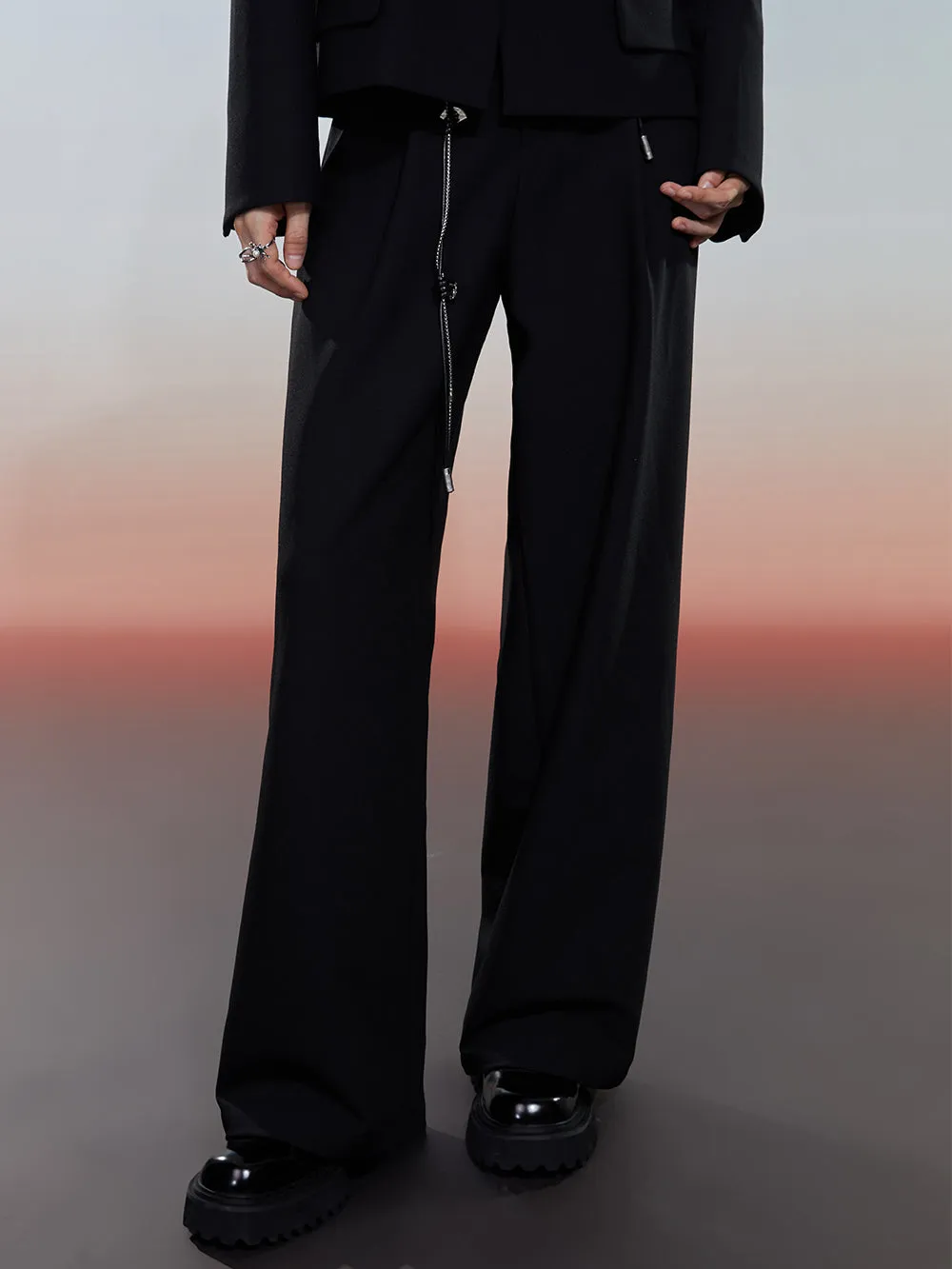 MUKZIN Hand-Woven Belted Wide-leg Suit Pants