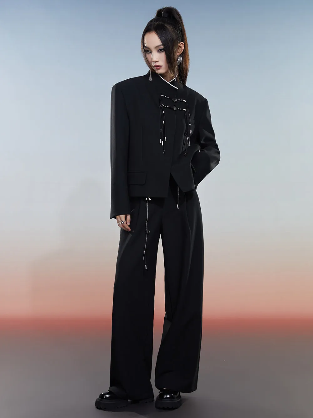 MUKZIN Hand-Woven Belted Wide-leg Suit Pants