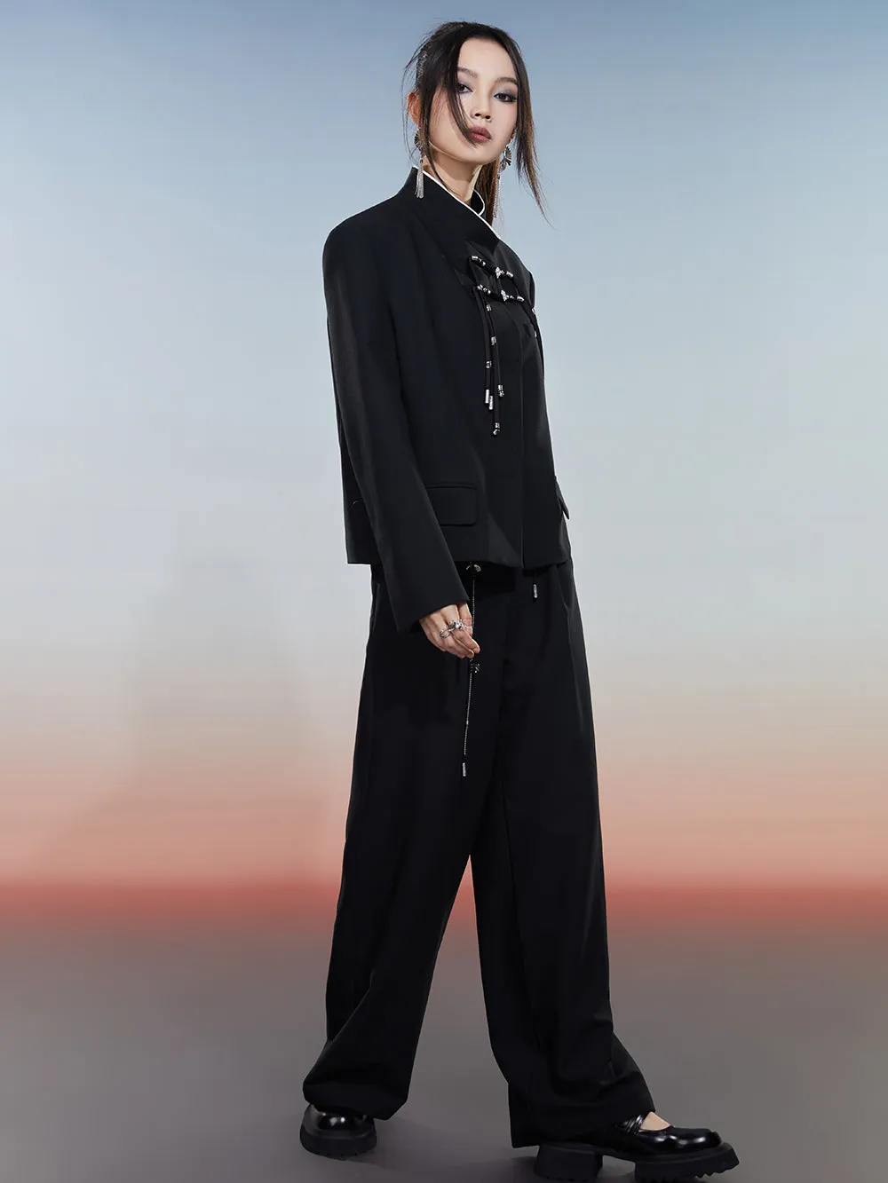 MUKZIN Hand-Woven Belted Wide-leg Suit Pants