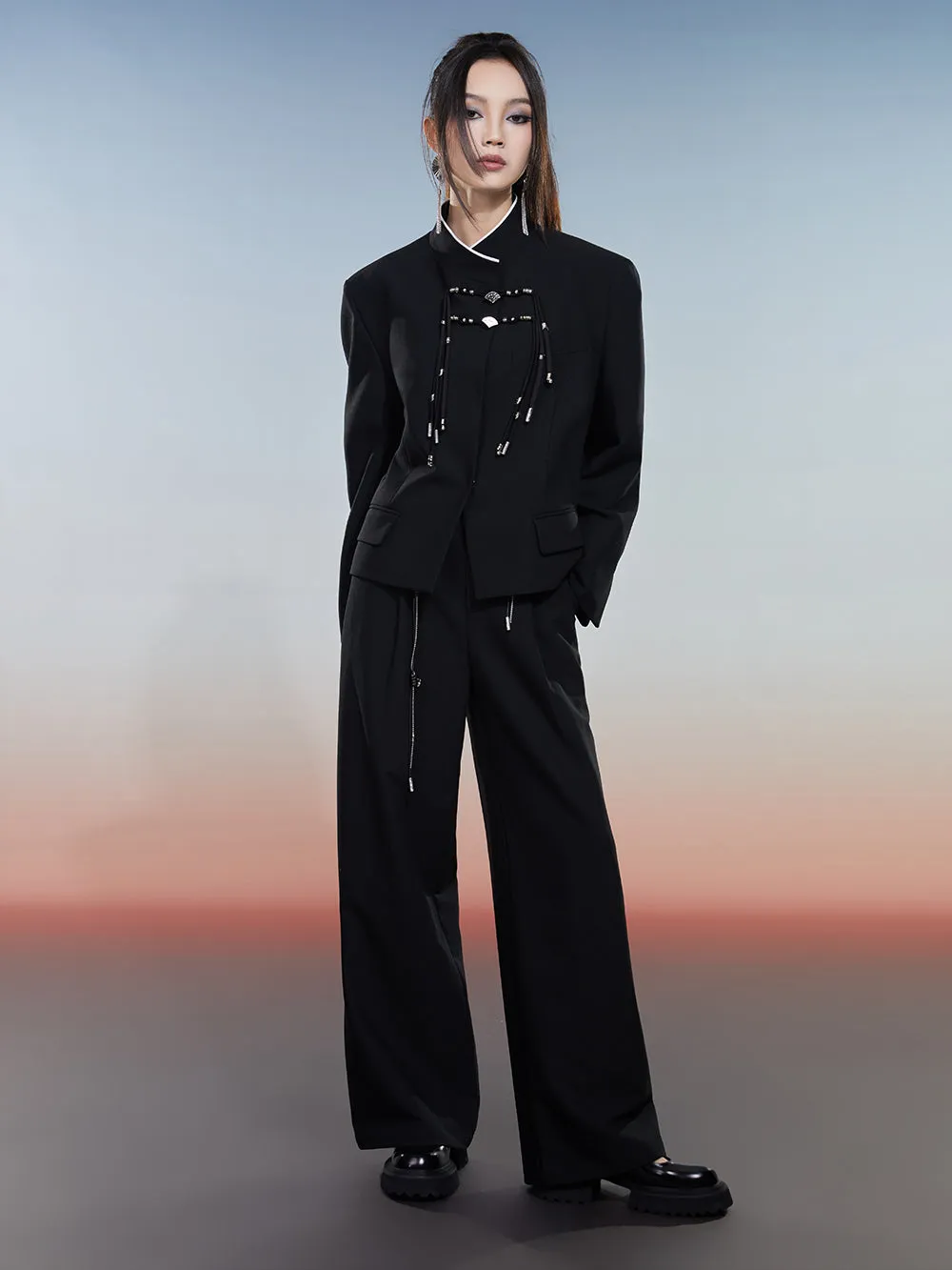 MUKZIN Hand-Woven Belted Wide-leg Suit Pants