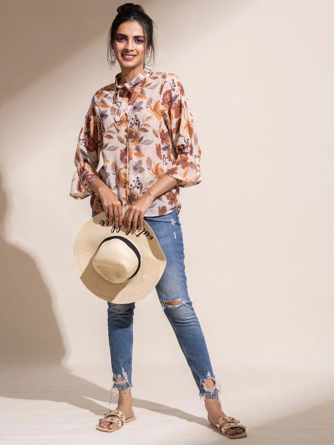 Multicolor Floral Print Georgette Straight Shirt