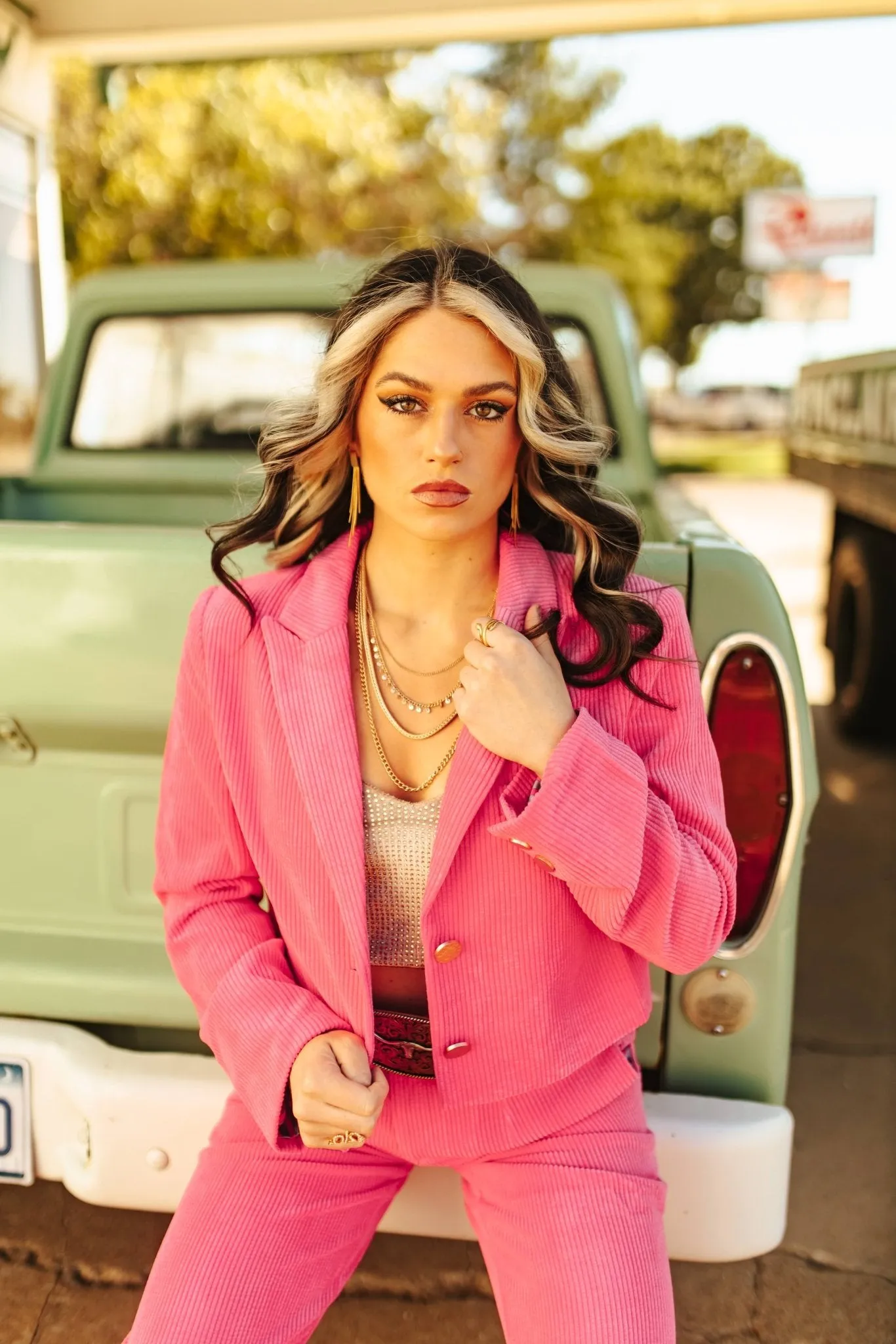 Pink Corduroy Cropped Blazer