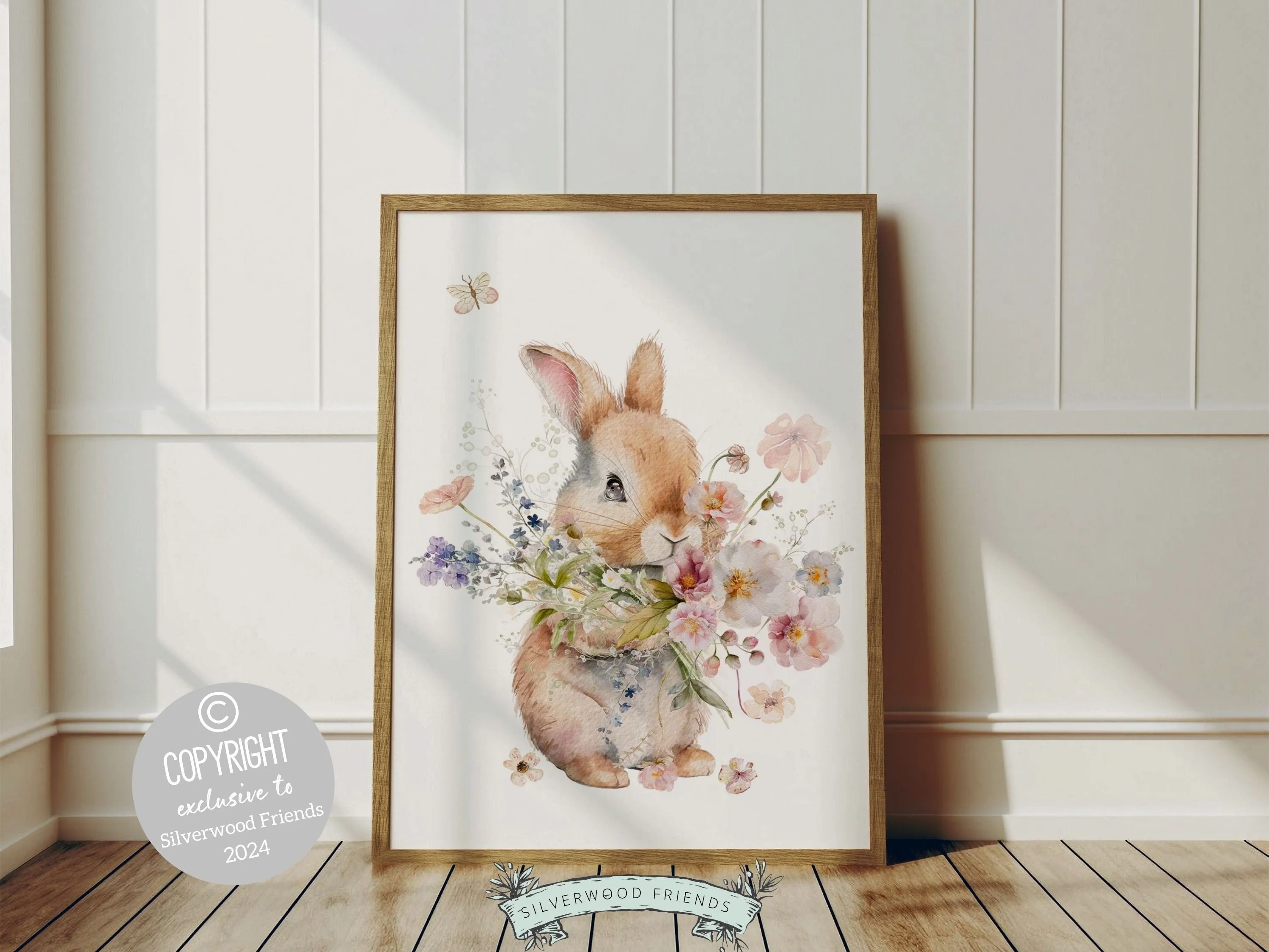 Pink Floral Bunny Nursery Prints - Personalised