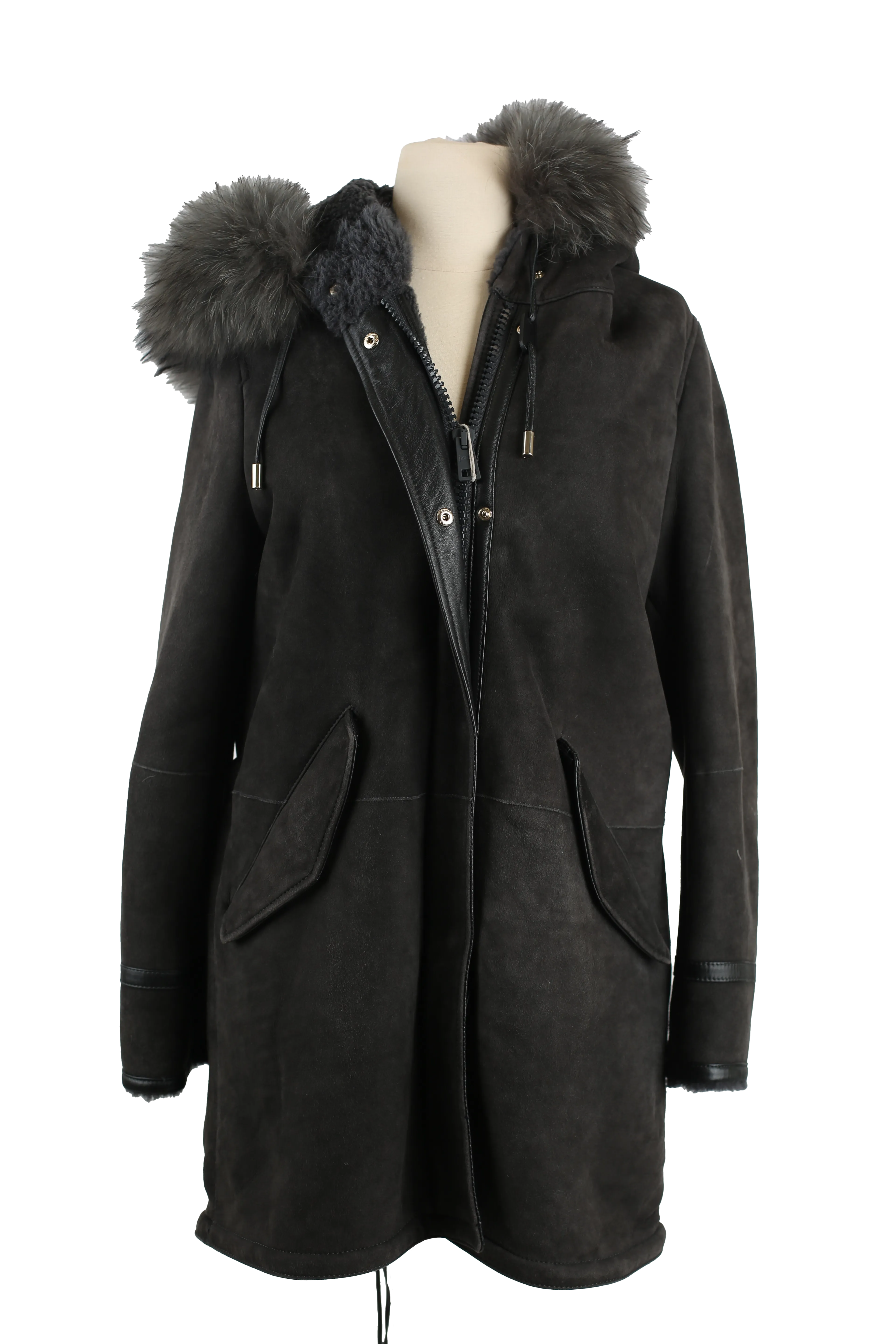 Shearling Lined Suede Parka W/ Fur Hood