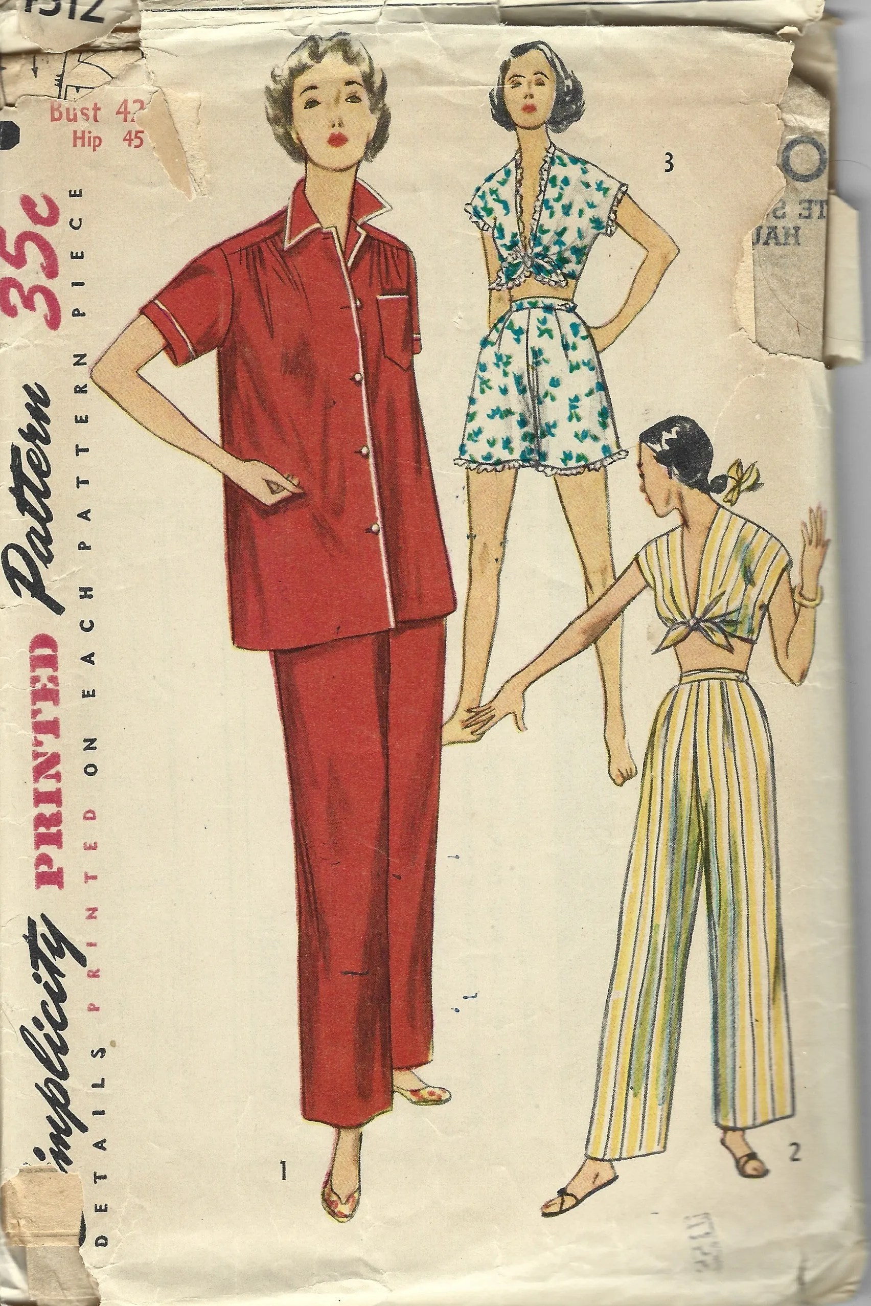 Simplicity 4312 Ladies Pajamas Shortie Tie Top Lingerie Vintage Sewing Pattern 1950s