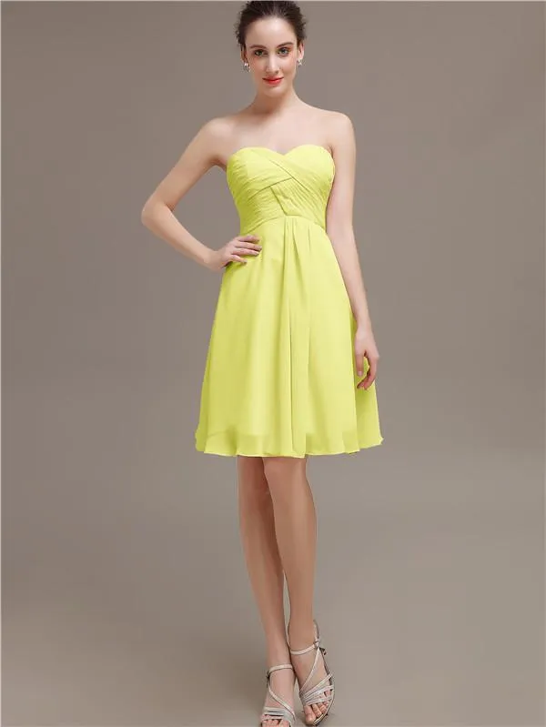 Sweetheart Pleats Chiffon Short Bridesmaid Dresses