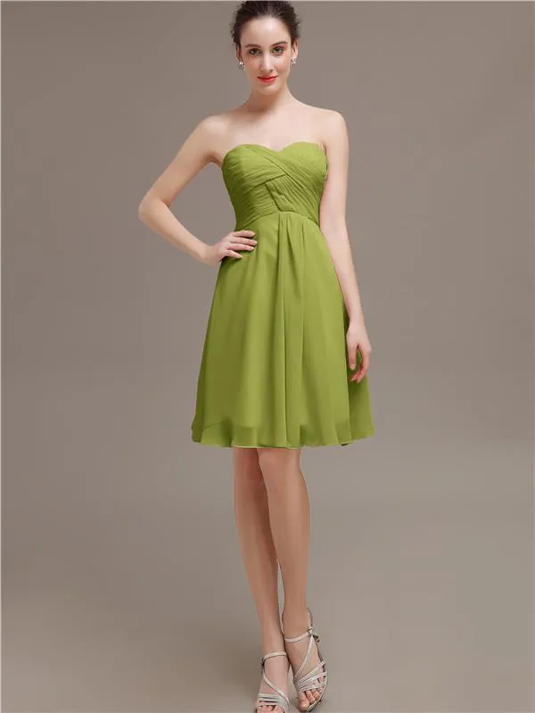 Sweetheart Pleats Chiffon Short Bridesmaid Dresses