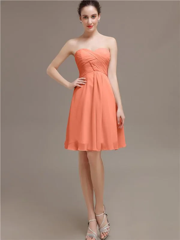 Sweetheart Pleats Chiffon Short Bridesmaid Dresses