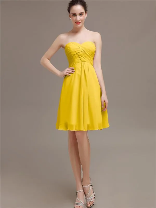 Sweetheart Pleats Chiffon Short Bridesmaid Dresses