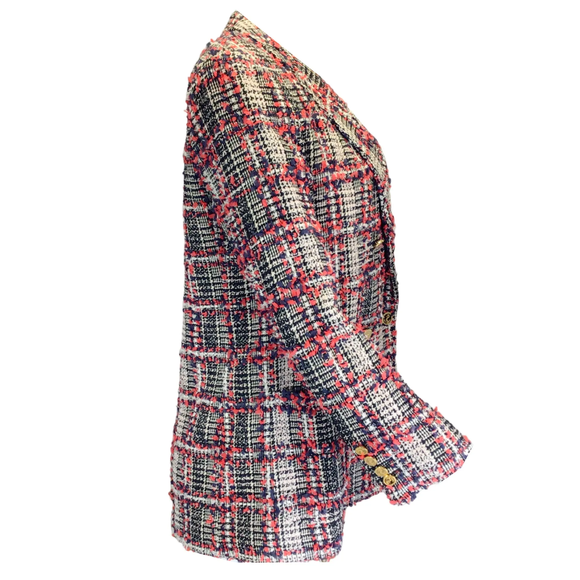 Thom Browne Red / White / Black Tweed Overcheck Sack Jacket